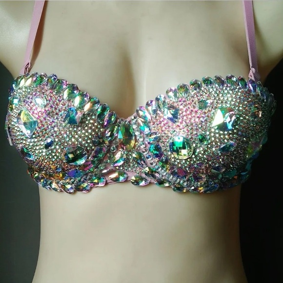 Gorgeous Pink / Purple / Mauve‎ Rhinestone Embellished Beaded Bustier Top - Picture 1 of 6